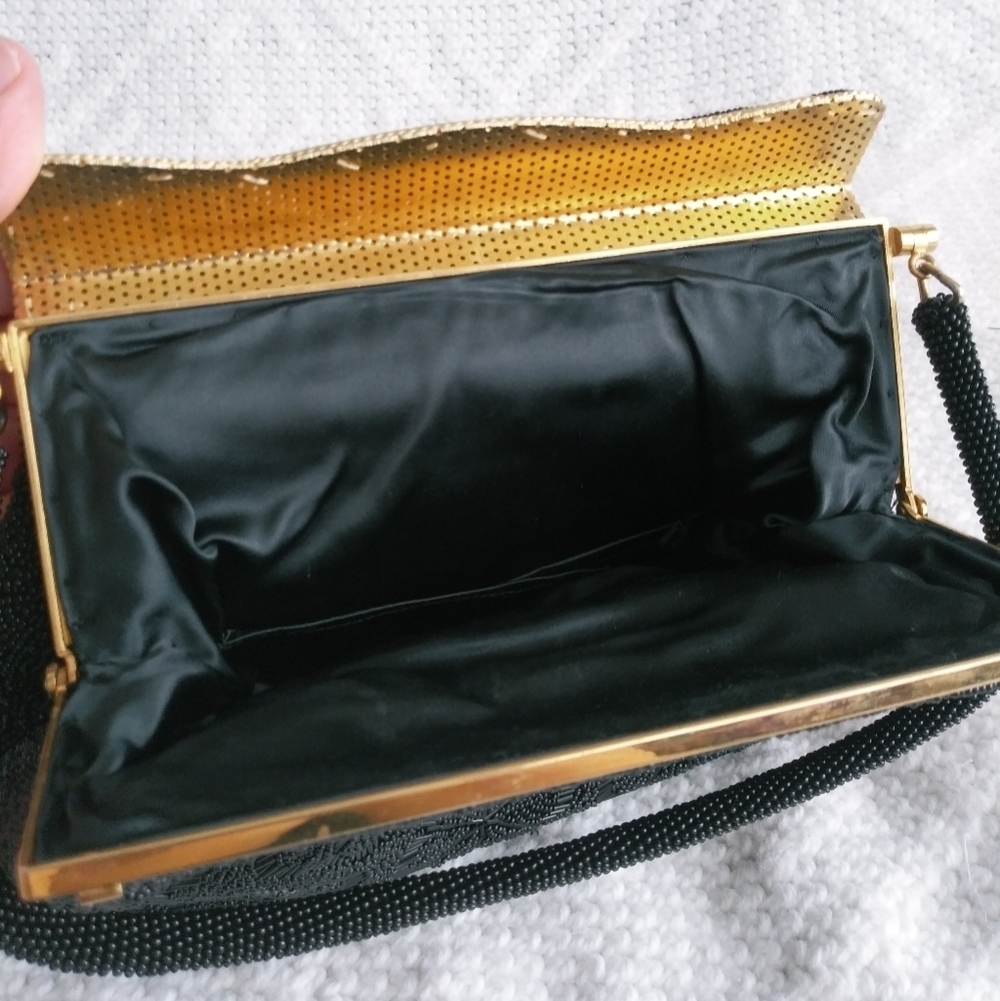 Vintage Beaded Black and Gold hand Bag - Picture 7 of 13